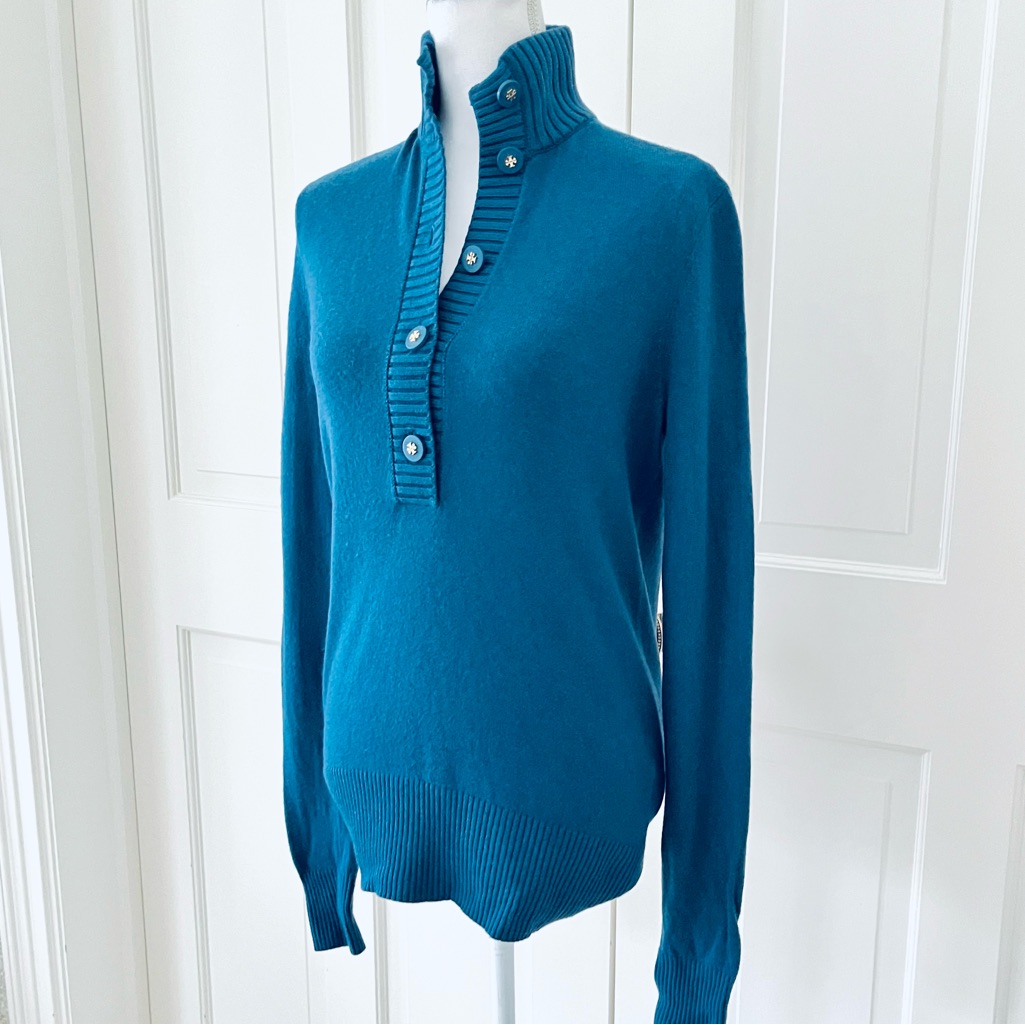 Tory Burch Teal Blue Button Up Sweater S